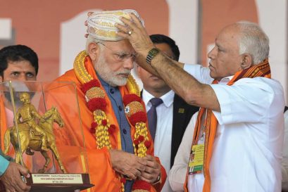 Prime Minister Narendra Modi with BJP leader BS Yeddyurappa at a ‘Parivarthana Rally’ in Bengaluru