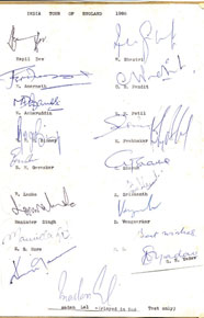 Signatures of players from India’s Test squad to England in 1986