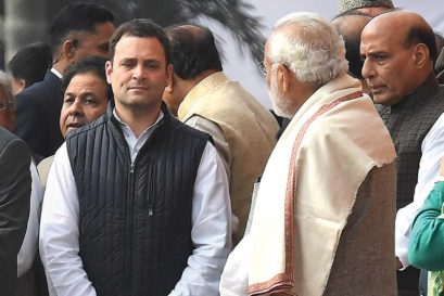 Rahul Gandhi and Narendra Modi outside Parliament