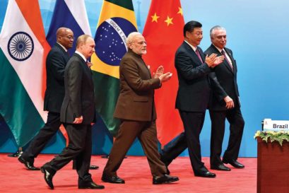 Prime Minister Narendra Modi with (L-R) South African President Jacob Zuma, Russian President Vladimir Putin, Chinese President Xi Jinping and Brazilian President Michel Temer at the annual BRICS Summit in Xiamen, China, 2017