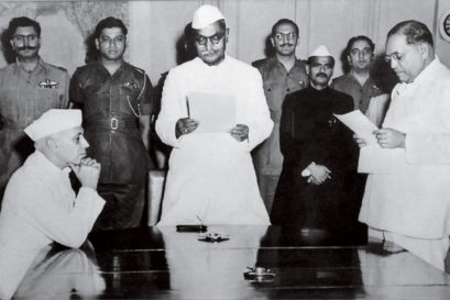 BR Ambedkar (Extreme right) with Jawaharlal Nehru (Extreme left) and Dr Rajendra Prasad (in the middle)