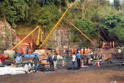 Rescue operations underway at the Ksan coal mine in Lumthari where 15 workers have been trapped 113 metres underground for a month