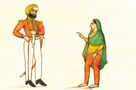 Sikh officer and a woman, Punjab (Courtesy: Indian life and people in the 19th century: Company paintings in the TAPI Collection)