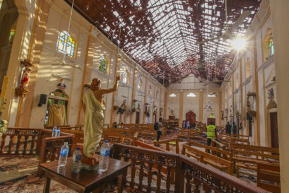 A view of St. Sebastian's Church damaged in blast in Negombo, north of Colombo, Sri Lanka on April 21, 2019