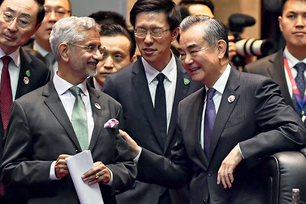 External Affairs Minister S Jaishankar and Chinese Foreign Minister Wang Yi at the 57th ASEAN meet in Vientiane,  Laos, July 27, 2024 