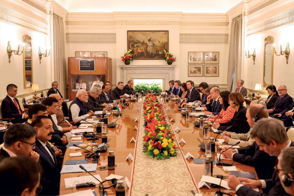 Prime Minister Narendra Modi hosts German Chancellor Olaf Scholz and his delegation, New Delhi, October 25, 2024