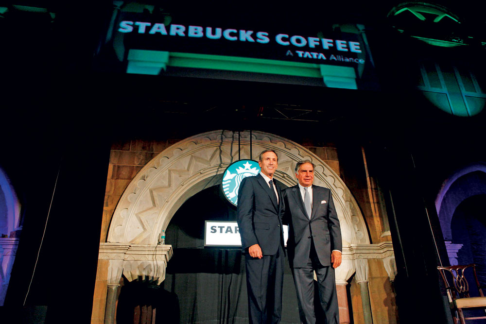 Ratan Tata with Howard Schultz, CEO of Starbucks Corp, Mumbai, October 19, 2012