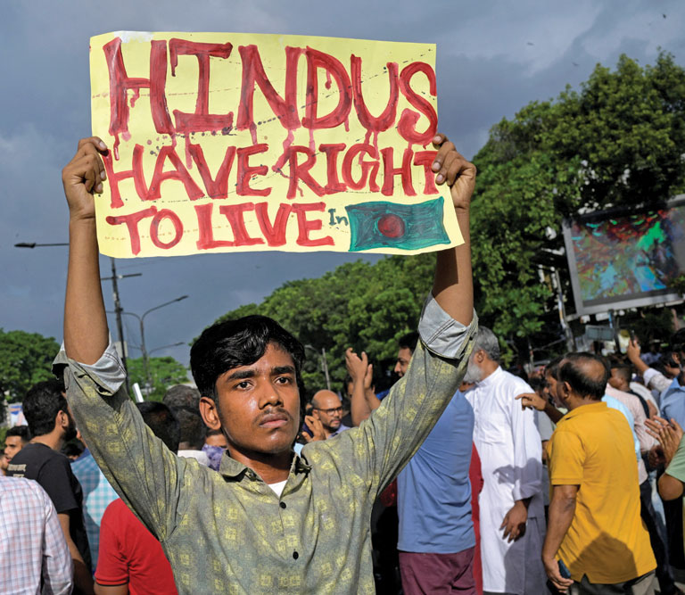 A protest to mark the violence against Hindus in Dhaka, Bangladesh, August 9, 2024