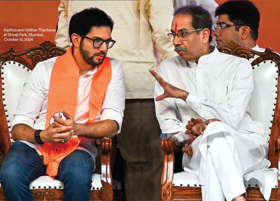 Aaditya and Uddhav Thackerayat Shivaji Park, Mumbai,
October 12, 2024