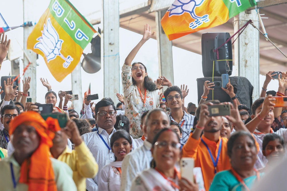 BJP supporters at Prime Minister Narendra Modi’s rally in Godda, November 13, 2024