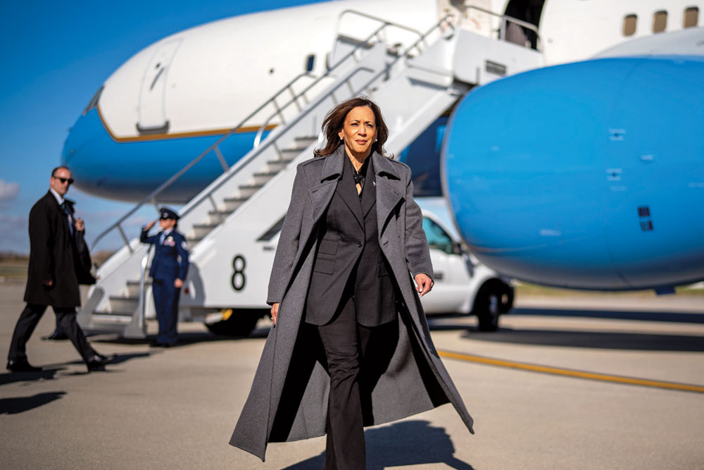 US Vice President Kamala Harris at Dane County Regional Airport in Madison, Wisconsin, November 1, 2024 