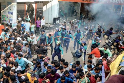 Police beat up supporters of Chinmoy Krishna Das, the Hindu monk charged with sedition, Chittagong, November 26, 2024