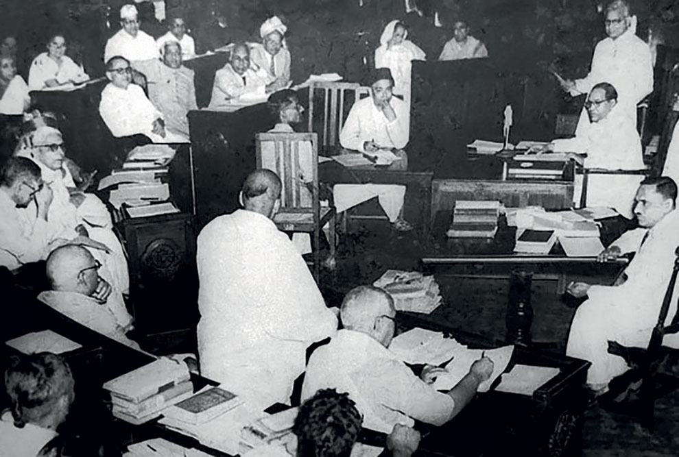 Ambedkar presides over a meeting of the Constituent Assembly in 1950