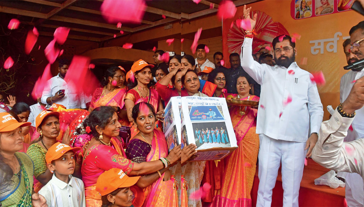 Eknath Shinde, then chief minister of Maharashtra, at the launch of the Ladki Bahin Yojana, Mumbai, August 19, 2024 