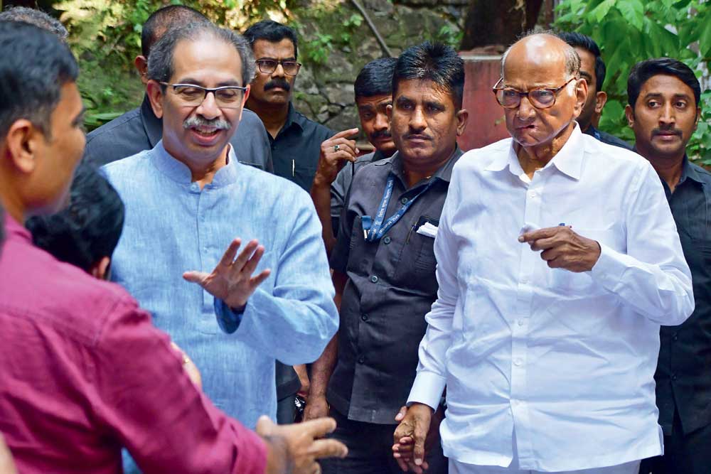 Shiv Sena (UBT) chief Uddhav Thackeray with NCP (SP) President Sharad Pawar, Mumbai, November 4, 2024