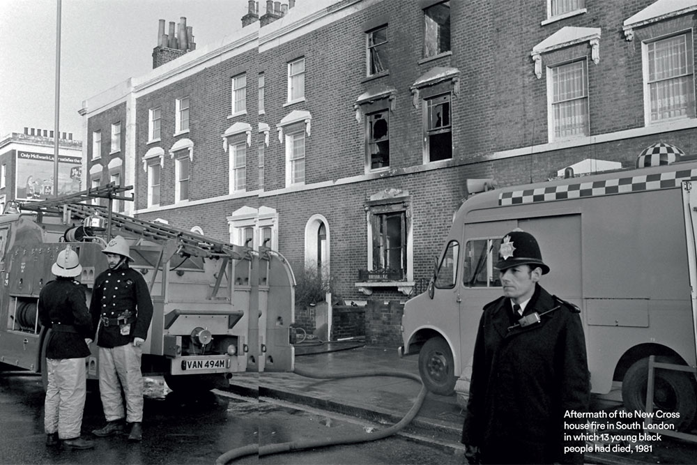 Aftermath of the New Cross house fire in South London in which 13 young black people had died, 1981 