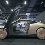 The Tesla Cybercab is displayed in Los Angeles, November 21, 2024