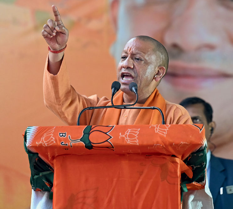 Uttar Pradesh Chief Minister Yogi Adityanath at a rally in Karol Bagh, January 23, 2025