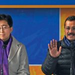 Delhi Chief Minister Atishi and Arvind Kejriwal at AAP headquarters, January 3, 2025