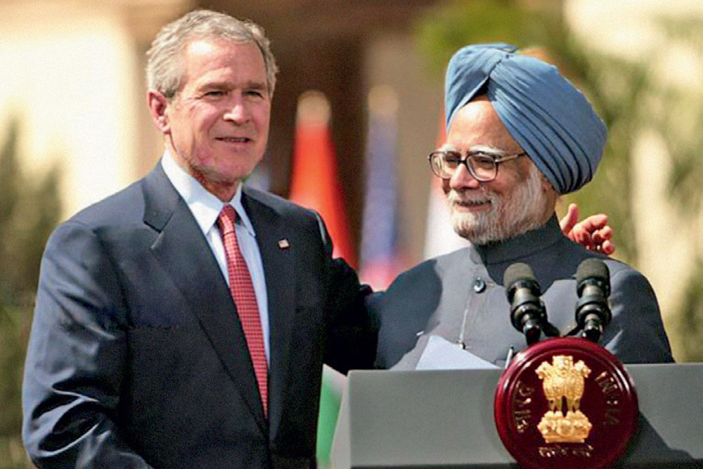 March 2006: Singh with US President George W Bush, New Delhi 