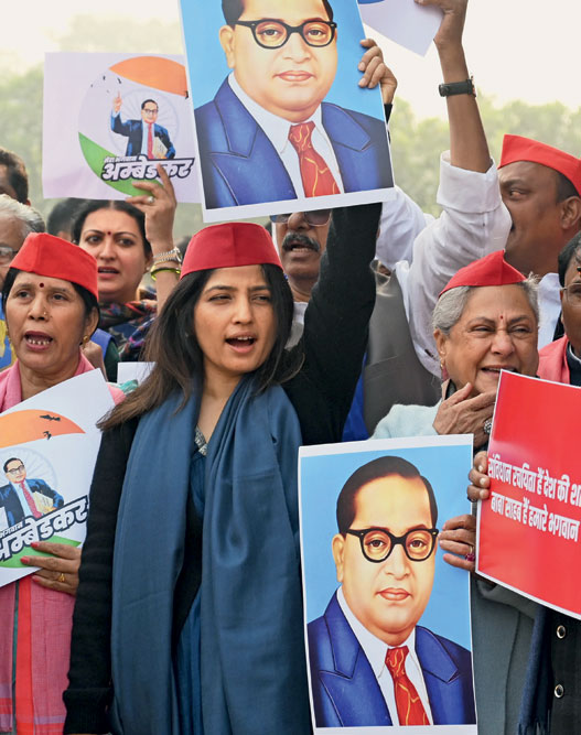 Samajwadi Party MP Dimple Yadav at a protest against the alleged insult to BR Ambedkar, New Delhi, December 20, 2024 