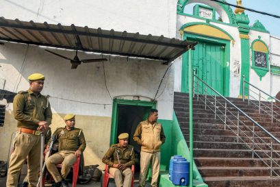 Police outside the Sambhal Mosque, November 25, 2024