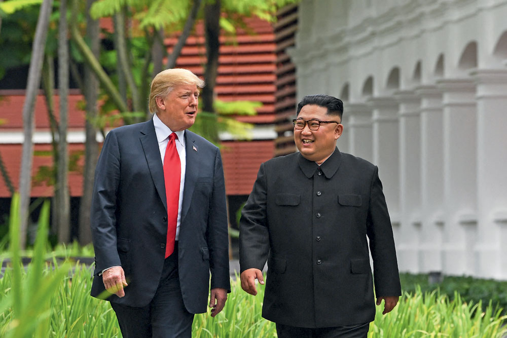 Trump and North Korean leader Kim Jong Un at the US-North Korea summit in Singapore, June 12, 2018