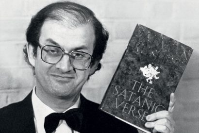 Salman Rushdie with a copy of The Satanic Verses on February 14, 1989, the day Ayatollah Khomeini issued his fatwa