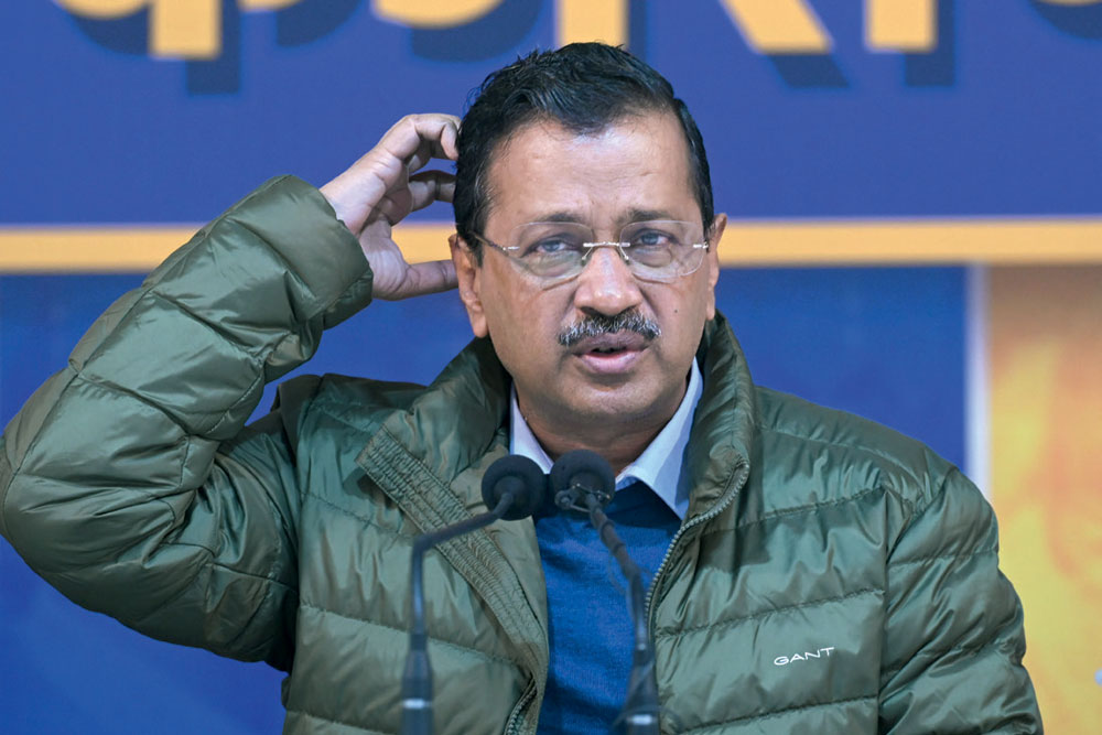 AAP chief Arvind Kejriwal addresses the media, New Delhi, January 31, 2025 