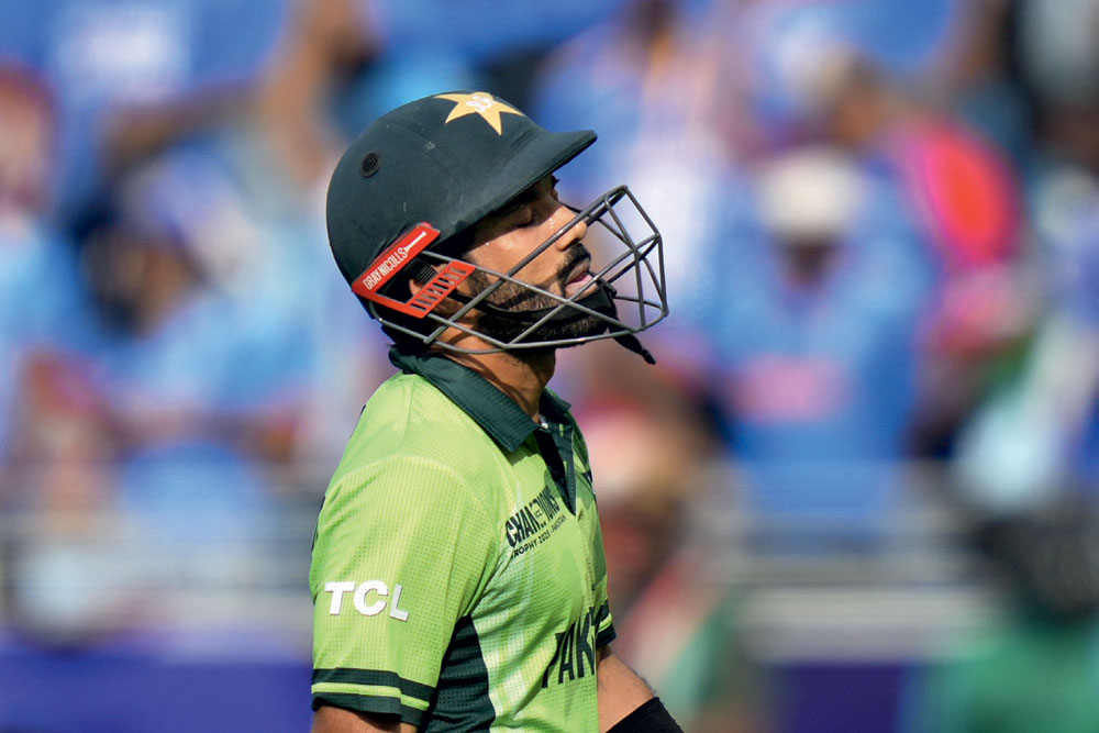 Pakistan captain Mohammad Rizwan after losing his wicket