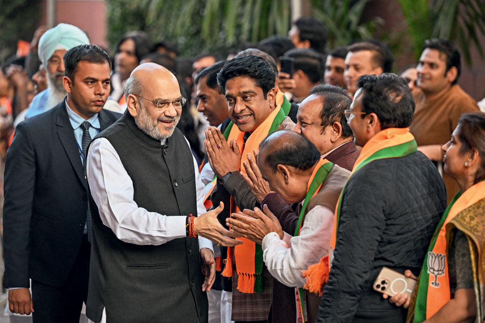 Union Home Minister Amit Shah at the BJP headquarters, New Delhi, February 8, 2025 