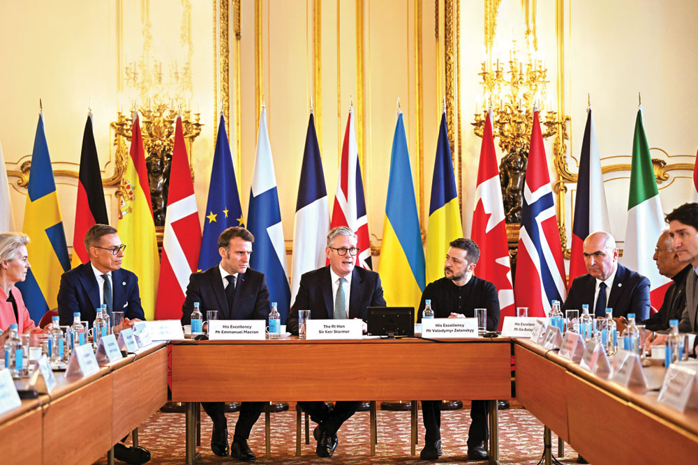 French President Emmanuel Macron, UK Prime Minister Keir Starmer, Zelensky and other European leaders at Lancaster House, London, March 2, 2025