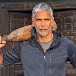 Fitness enthusiast and actor Milind Soman with a mudgar