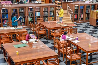 The well-maintained interiors of Mythic Society that houses books on philosophy, folklore etc
