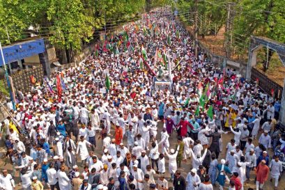 A protest in Murshidabad, West Bengal, against the passage of the Waqf (Amendment) Bill in Parliament, April 11, 2025