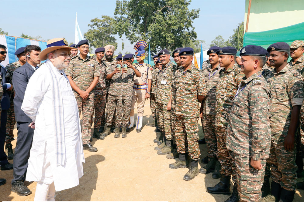 Shah meets paramilitary troops in Raipur, Chhattisgarh, December 16, 2024