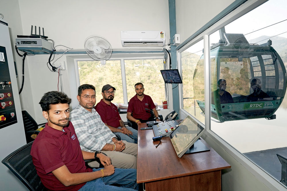 The Mata Baglamukhi Ropeway team in the control room, Pandoh, Himachal Pradesh