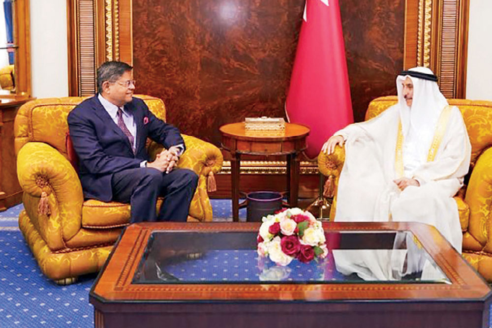 BJP MP Baijayant Panda and Bahrain’s Deputy Prime Minister Shaikh Khalid bin Abdullah Al Khalifa, Manama, May 25, 2025