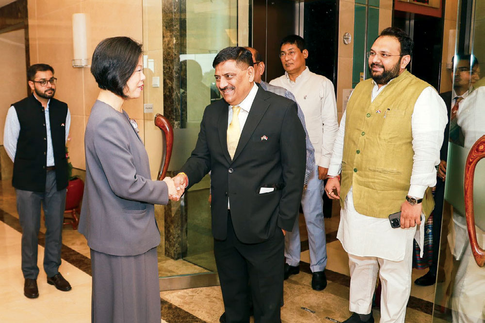 JD(U) MP Sanjay Kumar Jha meets Sim Ann, Singapore’s senior minister of state for foreign affairs, May 27, 2025
