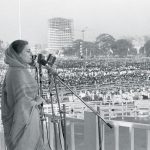 Indira Gandhi at a rally in 1976 when the Emergency was in place