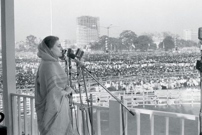 Indira Gandhi at a rally in 1976 when the Emergency was in place