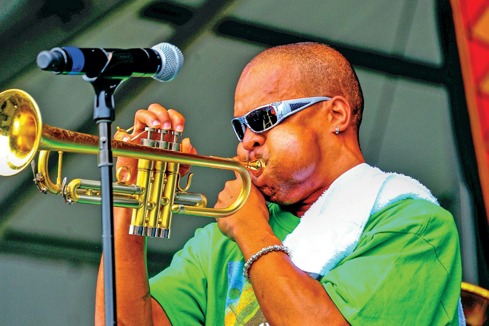 A trumpeter from the Rebirth Brass Band at the New Orleans Jazz Festival