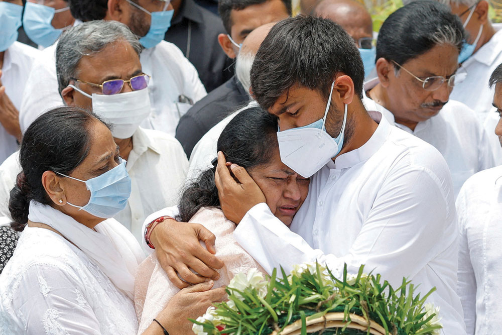 Relatives of former Gujarat Chief Minister Vijay Rupani who died in the crash, Ahmedabad, June 16, 2025