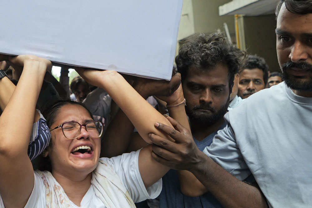 The family members of Lawrence Christian, a victim of the plane crash, Ahmedabad, June 22, 2025 