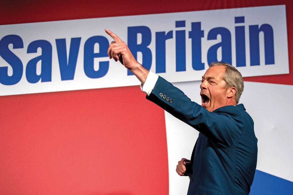 Nigel Farage at the Reform UK annual conference in  London, 2023 