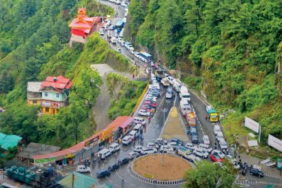 A traffic jam caused by tourist vehicles in Shimla, June 26, 2025