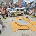 The crime scene where businessman Sanjay Verma was shot dead at Abohar, Punjab, July 7, 2025