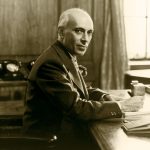 Jawaharlal Nehru at his desk (