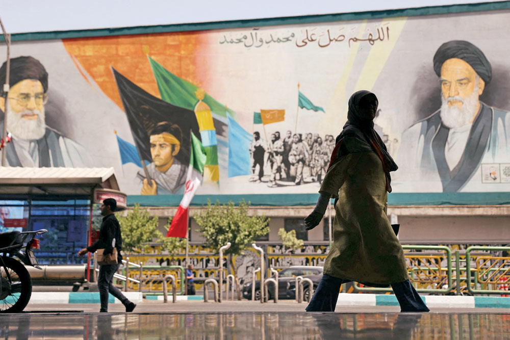 A hoarding of Supreme Leader Ayatollah Ali Khamenei and his predecessor Ruhollah Khomeini, Tehran, June 24, 2025 
