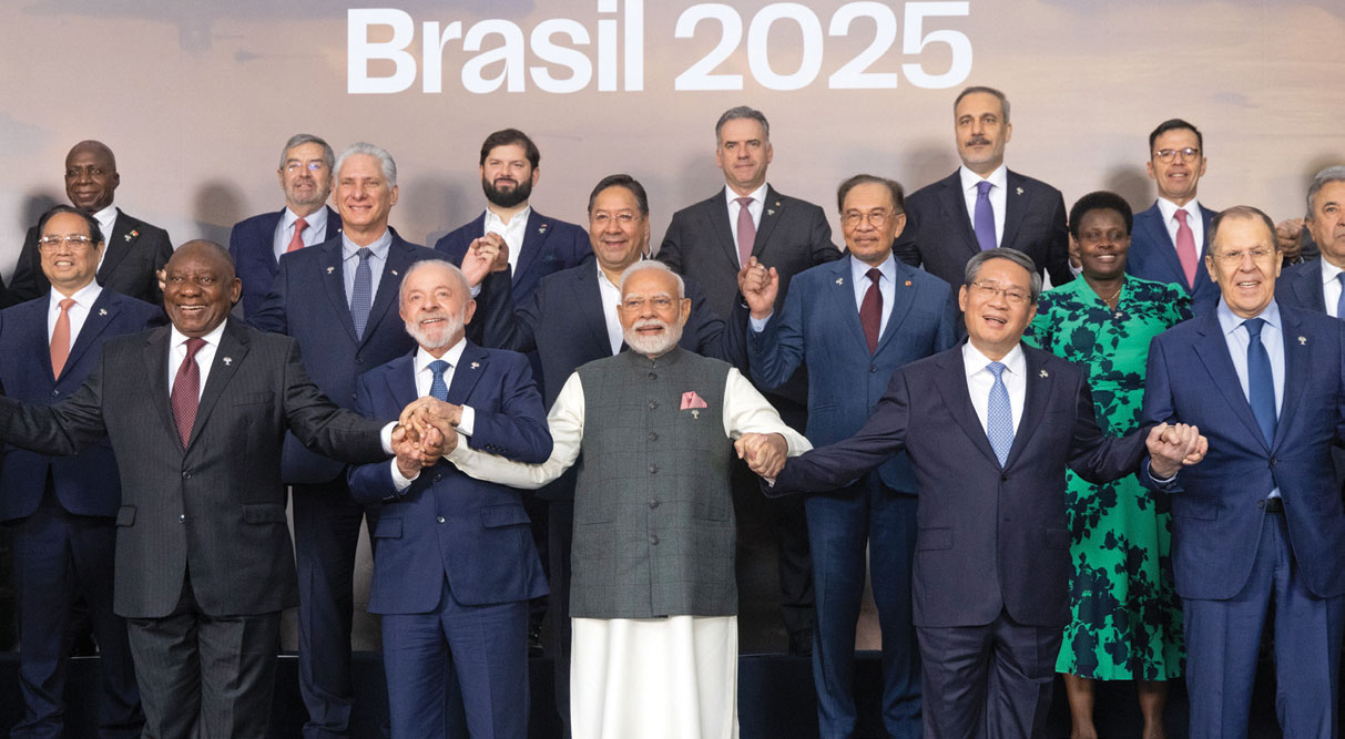 BRICS leaders take a photograph at the BRICS Summit, Rio de Janeiro, July 7, 2025 